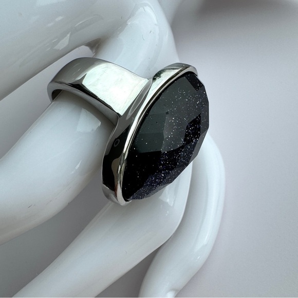 COCKTAIL Faceted Goldstone Ring Size 6 Stainless Steel Purple Gem Oversized Y2K - Picture 4 of 16